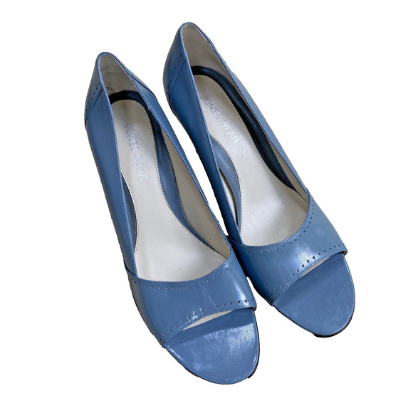 Jones Wear Open Toe High Heel Pumps Powder Blue Gray Classic Career US Size 9M - Picture 2 of 11